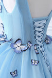 MISSHOW offers Princess V Neck Chapel Train Chiffon Sky Blue Prom Dresses With Butterfly Applique at a cheap price from Sky Blue, 100D Chiffon to Princess Floor-length hem. Stunning yet affordable Sleeveless Prom Dresses.
