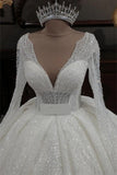 Princess V-neck Glitter A-line Wedding Dresses With Sleeves-misshow.com