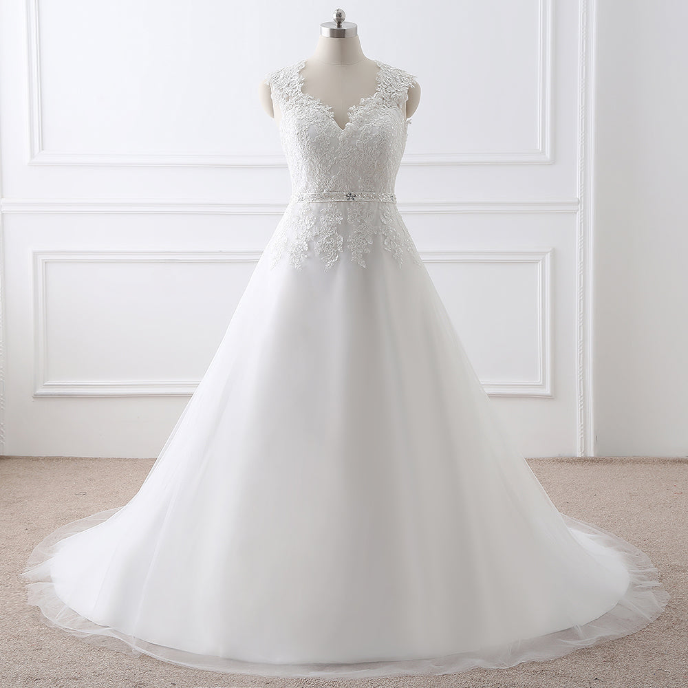 Find this Chic Deep V-neck White Wedding Dressat Misshow, available in everyone color and size you could possibly imagine, which makes picking out the perfect prom dress for your big day easily!