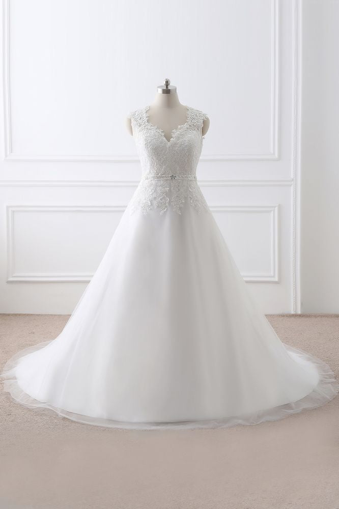 Find this Chic Deep V-neck White Wedding Dressat Misshow, available in everyone color and size you could possibly imagine, which makes picking out the perfect prom dress for your big day easily!
