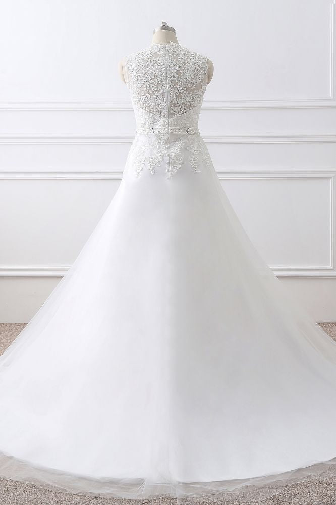 Find this Chic Deep V-neck White Wedding Dressat Misshow, available in everyone color and size you could possibly imagine, which makes picking out the perfect prom dress for your big day easily!