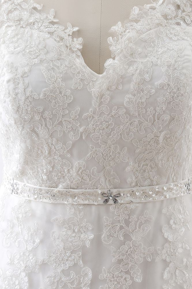 Find this Chic Deep V-neck White Wedding Dressat Misshow, available in everyone color and size you could possibly imagine, which makes picking out the perfect prom dress for your big day easily!