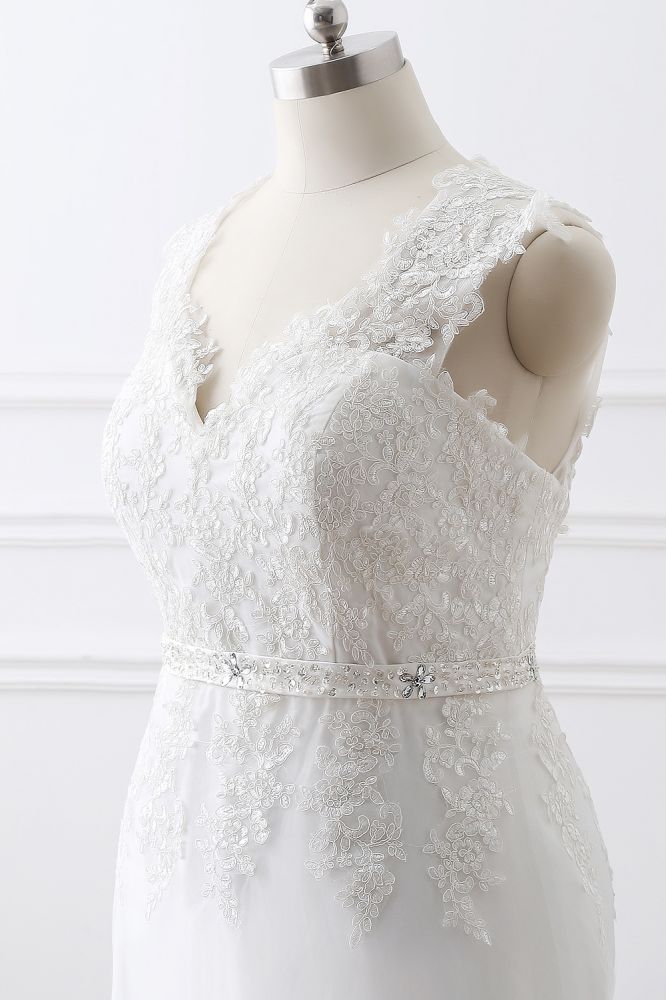 Find this Chic Deep V-neck White Wedding Dressat Misshow, available in everyone color and size you could possibly imagine, which makes picking out the perfect prom dress for your big day easily!