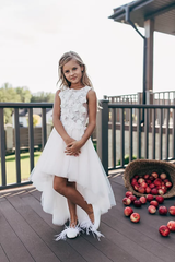 Princess White A-line Sleeveless Lace Flower Girls Dress-misshow.com