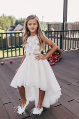 Princess White A-line Sleeveless Lace Flower Girls Dress-misshow.com