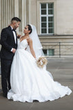 Princess White A-line V-neck Sleeveless Wedding Dresses With Lace-misshow.com