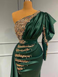 Prom dresses dark green | Evening dresses long with sleeves-misshow.com