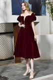 MISSHOW offers Puff Sleeve Ankle Length  Velvet Daily Casual Dress Deep V-Neck Vintage Party Dress at a good price from Burgundy,Tulle,Velvet to A-line Tea-length them. Stunning yet affordable Short Sleeves Prom Dresses,Evening Dresses,Homecoming Dresses,Quinceanera dresses.