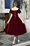 MISSHOW offers Puff Sleeve Ankle Length  Velvet Daily Casual Dress Deep V-Neck Vintage Party Dress at a good price from Burgundy,Tulle,Velvet to A-line Tea-length them. Stunning yet affordable Short Sleeves Prom Dresses,Evening Dresses,Homecoming Dresses,Quinceanera dresses.