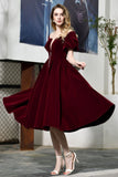 MISSHOW offers Puff Sleeve Ankle Length  Velvet Daily Casual Dress Deep V-Neck Vintage Party Dress at a good price from Burgundy,Tulle,Velvet to A-line Tea-length them. Stunning yet affordable Short Sleeves Prom Dresses,Evening Dresses,Homecoming Dresses,Quinceanera dresses.