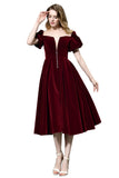 MISSHOW offers Puff Sleeve Ankle Length  Velvet Daily Casual Dress Deep V-Neck Vintage Party Dress at a good price from Burgundy,Tulle,Velvet to A-line Tea-length them. Stunning yet affordable Short Sleeves Prom Dresses,Evening Dresses,Homecoming Dresses,Quinceanera dresses.