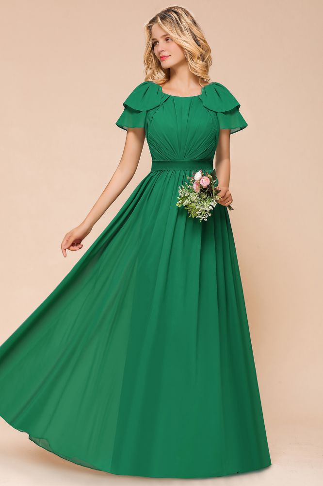 Puff Sleeve Floor Length Bridesmaid Dress A-line Wedding Guest Dress | MISSHOW Puff Sleeve Floor Length Bridesmaid Dress A-line Wedding Guest Dress | MISSHOW
