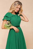 Puff Sleeve Floor Length Bridesmaid Dress A-line Wedding Guest Dress-misshow.com