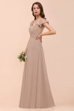 Puff Sleeve Khaki Bridesmaid Dress Side Spolit Maid of honor dress-misshow.com