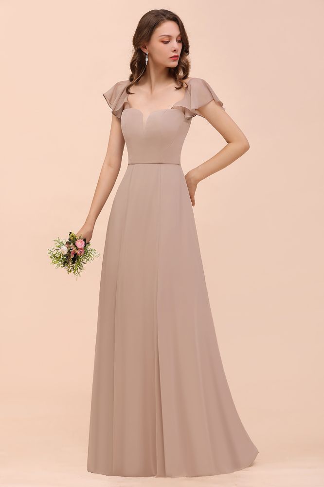 Puff Sleeve Khaki Bridesmaid Dress Side Spolit Maid of honor dress-misshow.com