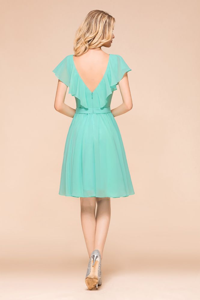 Puffy Knee Length Bridesmaid Dress Chiffon V-Neck Casual Short Dress | MISSHOW Puffy Knee Length Bridesmaid Dress Chiffon V-Neck Casual Short Dress | MISSHOW