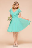 Puffy Knee Length Bridesmaid Dress Chiffon V-Neck Casual Short Dress-misshow.com