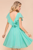 Puffy Knee Length Bridesmaid Dress Chiffon V-Neck Casual Short Dress-misshow.com