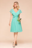 Puffy Knee Length Bridesmaid Dress Chiffon V-Neck Casual Short Dress