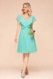 Puffy Knee Length Bridesmaid Dress Chiffon V-Neck Casual Short Dress-misshow.com