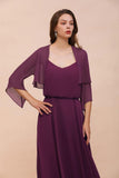 Purple Bridesmaid Dress with Wraps Spaghetti Straps Floor Length Casual Dress-misshow.com