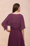 Purple Bridesmaid Dress with Wraps Spaghetti Straps Floor Length Casual Dress-misshow.com