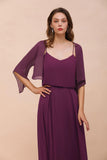 Purple Bridesmaid Dress with Wraps Spaghetti Straps Floor Length Casual Dress-misshow.com