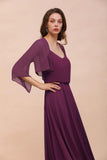 Purple Bridesmaid Dress with Wraps Spaghetti Straps Floor Length Casual Dress-misshow.com