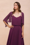 Purple Bridesmaid Dress with Wraps Spaghetti Straps Floor Length Casual Dress-misshow.com