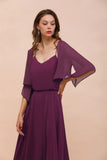 Purple Bridesmaid Dress with Wraps Spaghetti Straps Floor Length Casual Dress-misshow.com