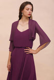 Purple Bridesmaid Dress with Wraps Spaghetti Straps Floor Length Casual Dress