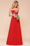 Red Charming Strapless Appliques Evening Maxi Dress Wedding Party Dress-misshow.com