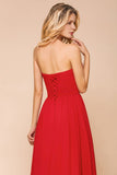 Red Charming Strapless Appliques Evening Maxi Dress Wedding Party Dress-misshow.com