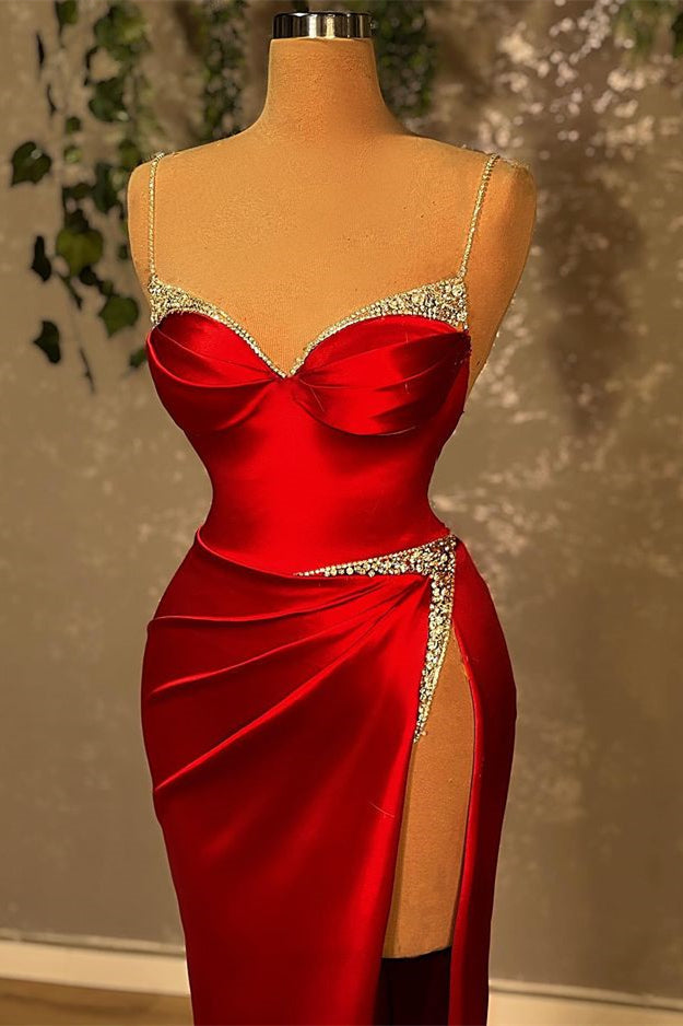 Red Long Glitter Sleeveless Evening Dresses With Side Slit-misshow.com