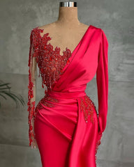 Red Long Prom Evening Dresses | Evening dresses with sleeves-misshow.com