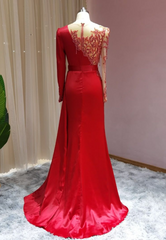 Red Long Prom Evening Dresses | Evening dresses with sleeves-misshow.com
