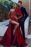 Red Sexy Long Glitter Prom Dresses With Sleeves-misshow.com