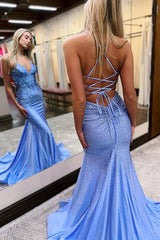 Red Spaghetti Straps Mermaid Long Prom Dress with Beading