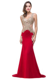 MISSHOW offers gorgeous Red V-neck party dresses with delicately handmade Beading,Appliques in size 0-26W. Shop Floor-length prom dresses at affordable prices.