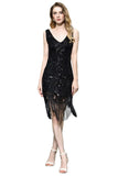 The gorgeous Retro Sparkly Sequins Slim Prom Dress Black V-Neck Sleeveless Flapper Roaring Party Dress will stun every girl. The Sequined Vintage Party dress will add extra elegance to your wholesale look.