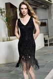 The gorgeous Retro Sparkly Sequins Slim Prom Dress Black V-Neck Sleeveless Flapper Roaring Party Dress will stun every girl. The Sequined Vintage Party dress will add extra elegance to your wholesale look.