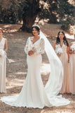 Romantic Backless Long Sleeves Mermaid Wedding Dresses-misshow.com