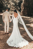 Romantic Backless Long Sleeves Mermaid Wedding Dresses-misshow.com