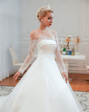 Looking for  in Satin, A-line,Ball Gown,Princess style, and Gorgeous Lace work  MISSHOW has all covered on this elegant Romantic Lace Princess Satin Wedding Dress| Aline Bridal Gown with Cathedral Train