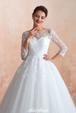 Looking for  in Tulle, A-line,Ball Gown,Princess style, and Gorgeous Lace work  MISSHOW has all covered on this elegant Romantic Long Sleeve Lace Ball Gown Tulle Fully Covered Buttons Aline Wedding Dress with Court Train