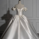 Romantic Off-the-shoulder Ball Gown Satin Wedding Dresses-misshow.com