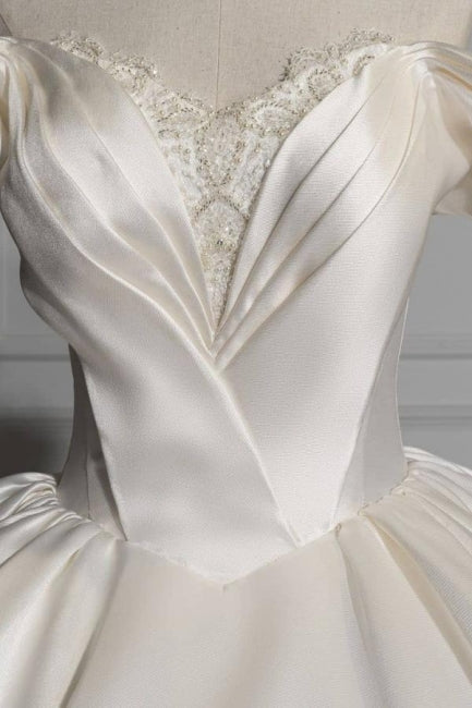 Romantic Off-the-shoulder Ball Gown Satin Wedding Dresses-misshow.com