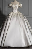 Romantic Off-the-shoulder Ball Gown Satin Wedding Dresses-misshow.com