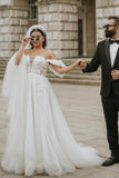 Romantic off-the-shoulder cap sleeves a-line tulle Wedding dress-misshow.com