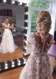 Romantic Sleeveless Aline Wedding Dress 3D Floral Lace Tulle Bridal Dress